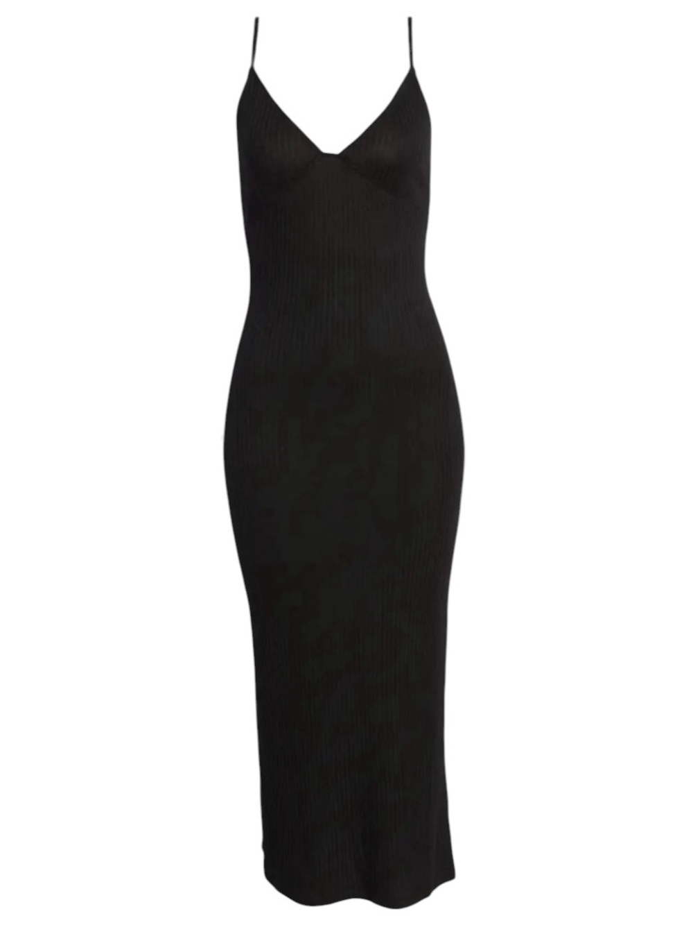 Reformation Brant Dress Black Ribbed Knit Maxi Size Large